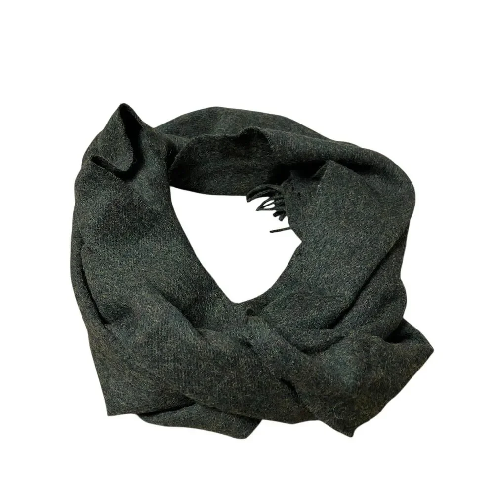 J Crew Moon Scarf Mens‎ Green Merino Wool Fringe Made England Tweed Luxury
